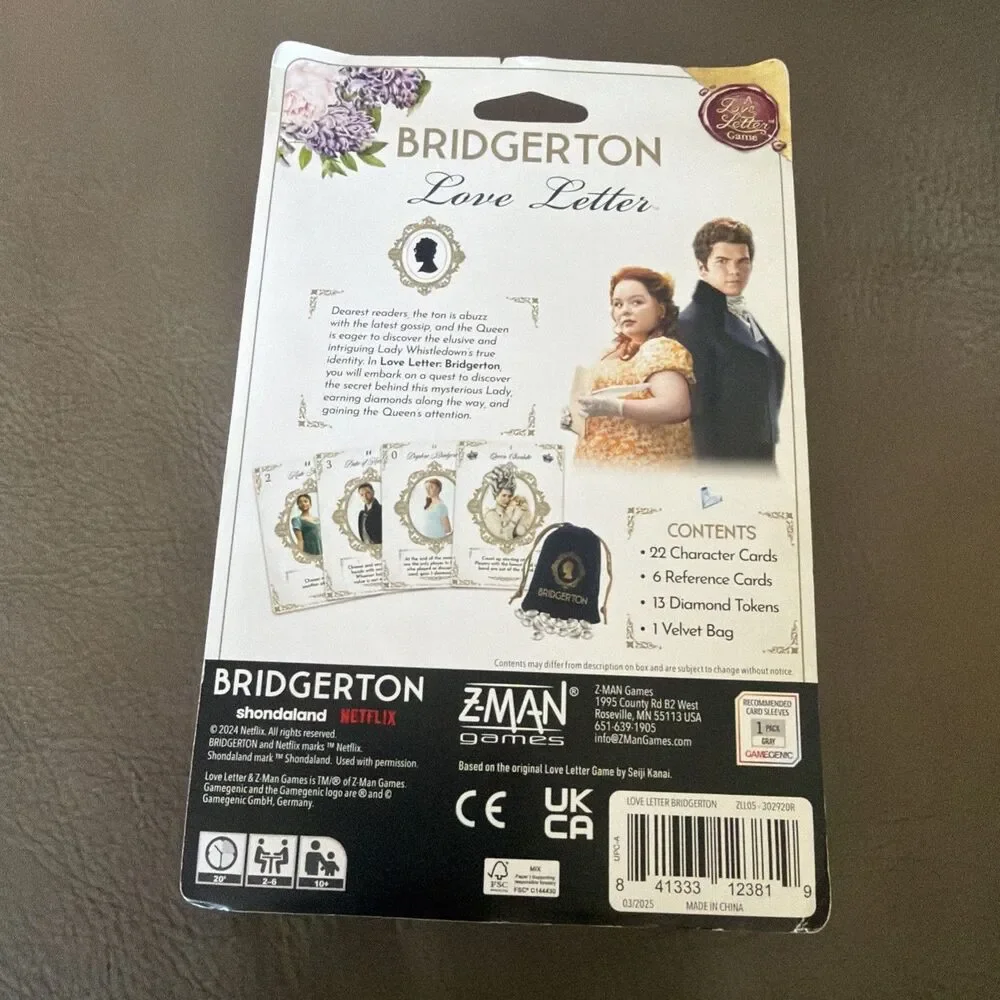 Bridgerton Love Letter Card Game w/ Diamonds & Bag Z-Man Games ZLL05 Family